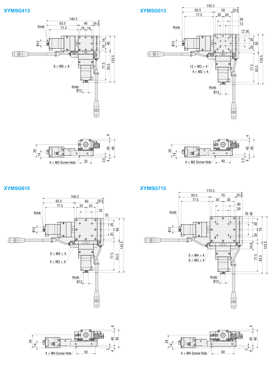Motorized XY-Axis Stages - Linear Ball Guide, Low Profile, XYMSG