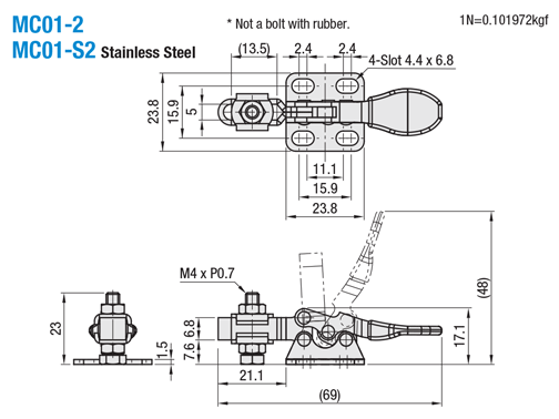MC01-2 | Horizontal Toggle Clamp - Flange Base, Tip Bolt