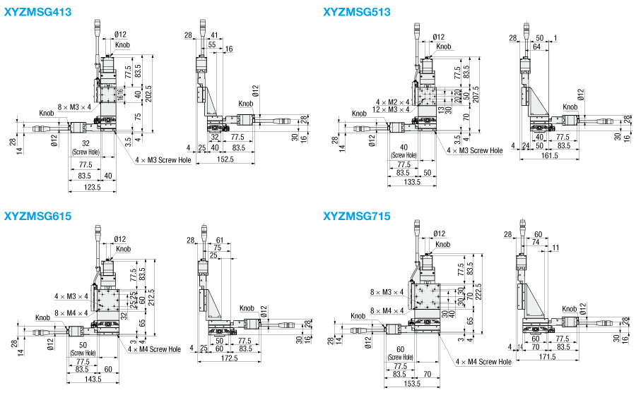 Motorized XYZ-Axis Stages - Linear Ball, Low Profile, XYZMSG