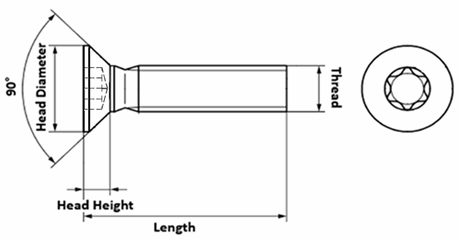 Flat Head Torx Drive Machine Screw - 90 Degree Countersink, Steel