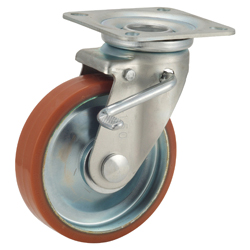 Medium-Load Caster, P-WJS, Logllan Urethane Wheel, with Swivel Bracket and Double Stopper